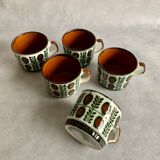 Set of 5 tea or coffee cups  Boch Rambouillet  NOIX, 1960s
