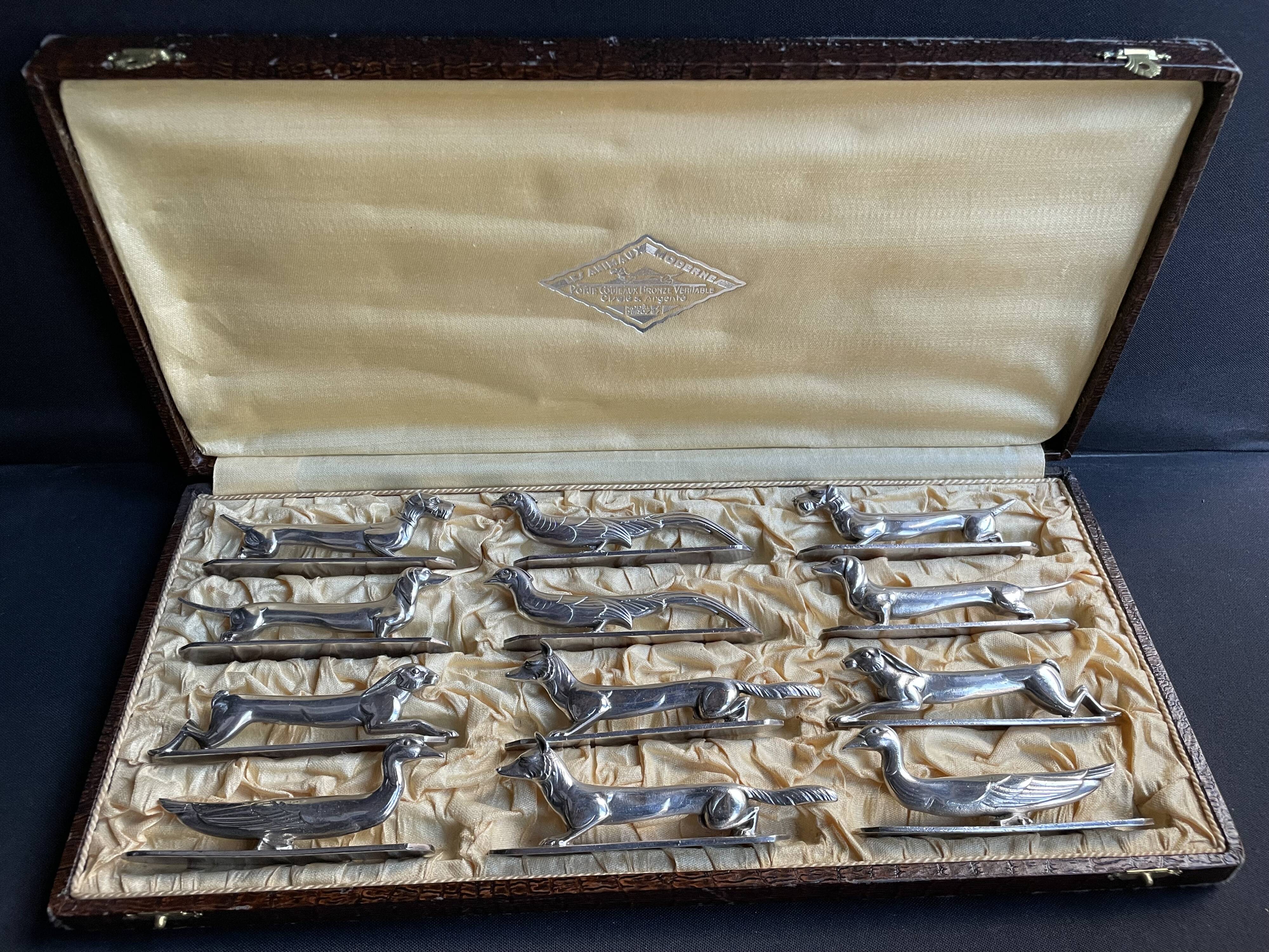 12 “Modern Animals” knife holders – Silvered bronze – Art Deco