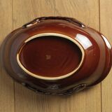 Dish or pocket tray in brown and gold ceramic with two handles signed
