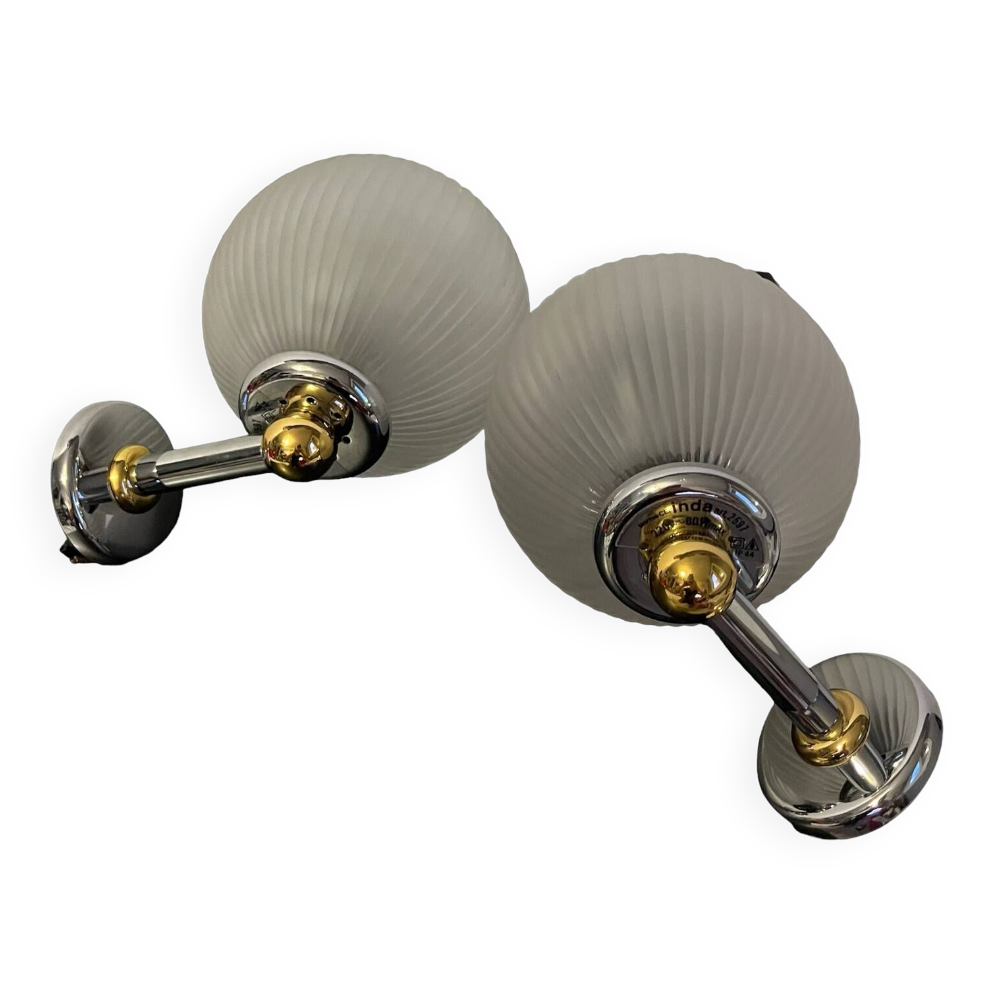 Pair of Inda metal and chiseled glass wall lights