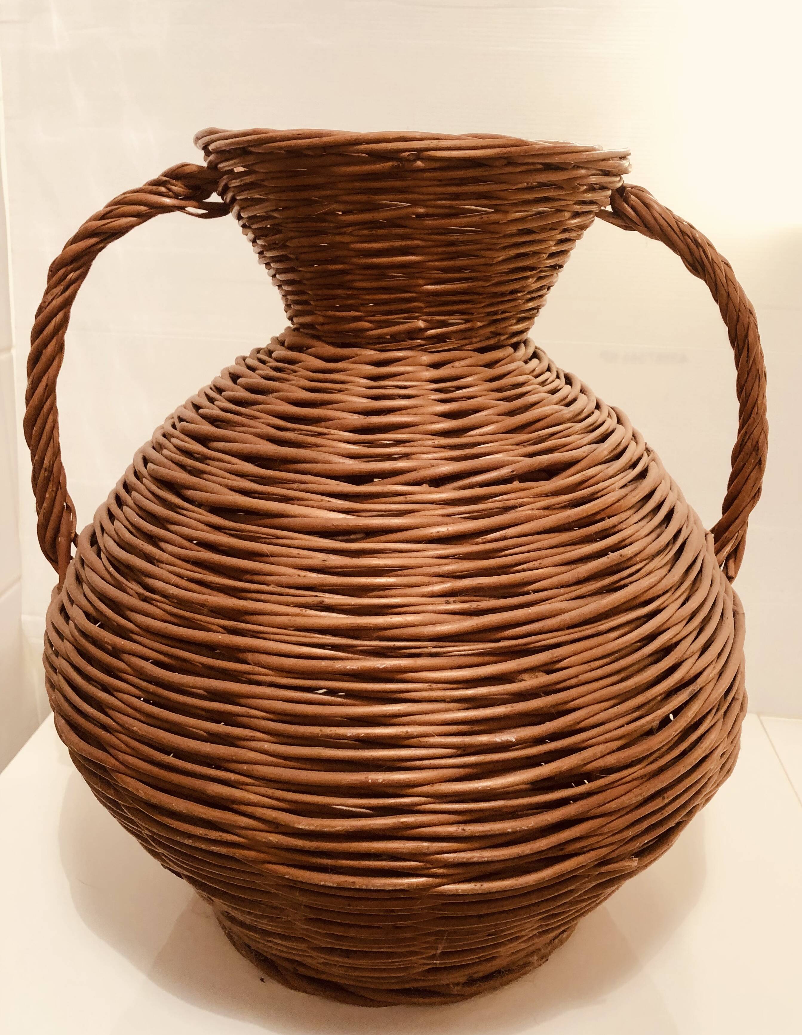 Large 50 cm wicker jar from the 60s and 70s