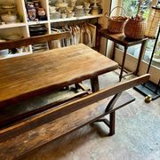 Aranjou dark wood dining table and 2 benches from the 70s/80s ☐ 200 x 89 cm