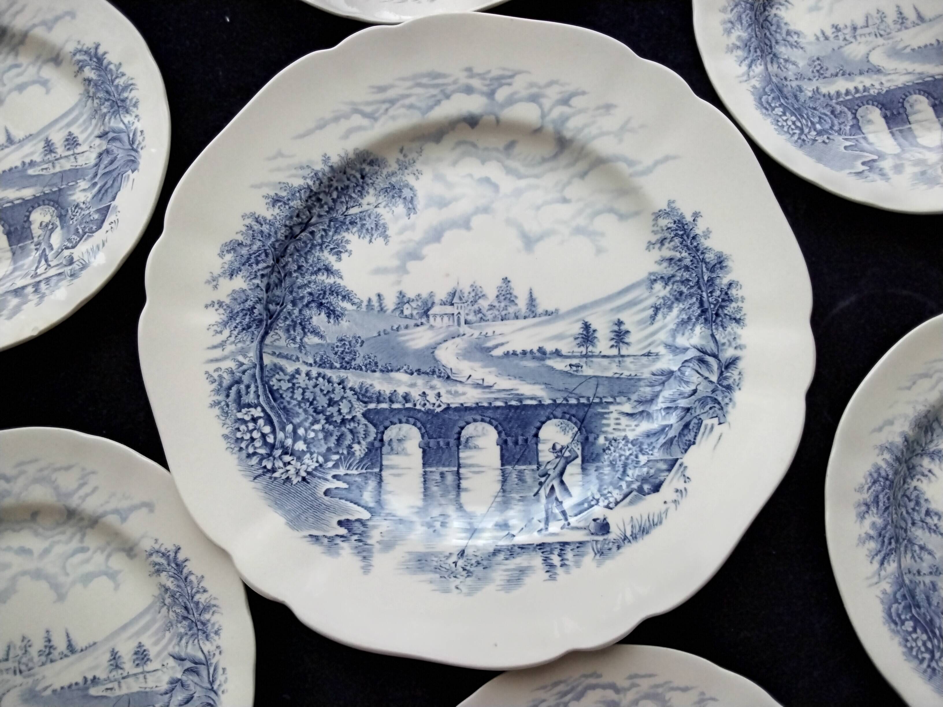 Cake or dessert service in English porcelain 7 pieces