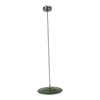 Large industrial pendant light in green enamelled sheet metal