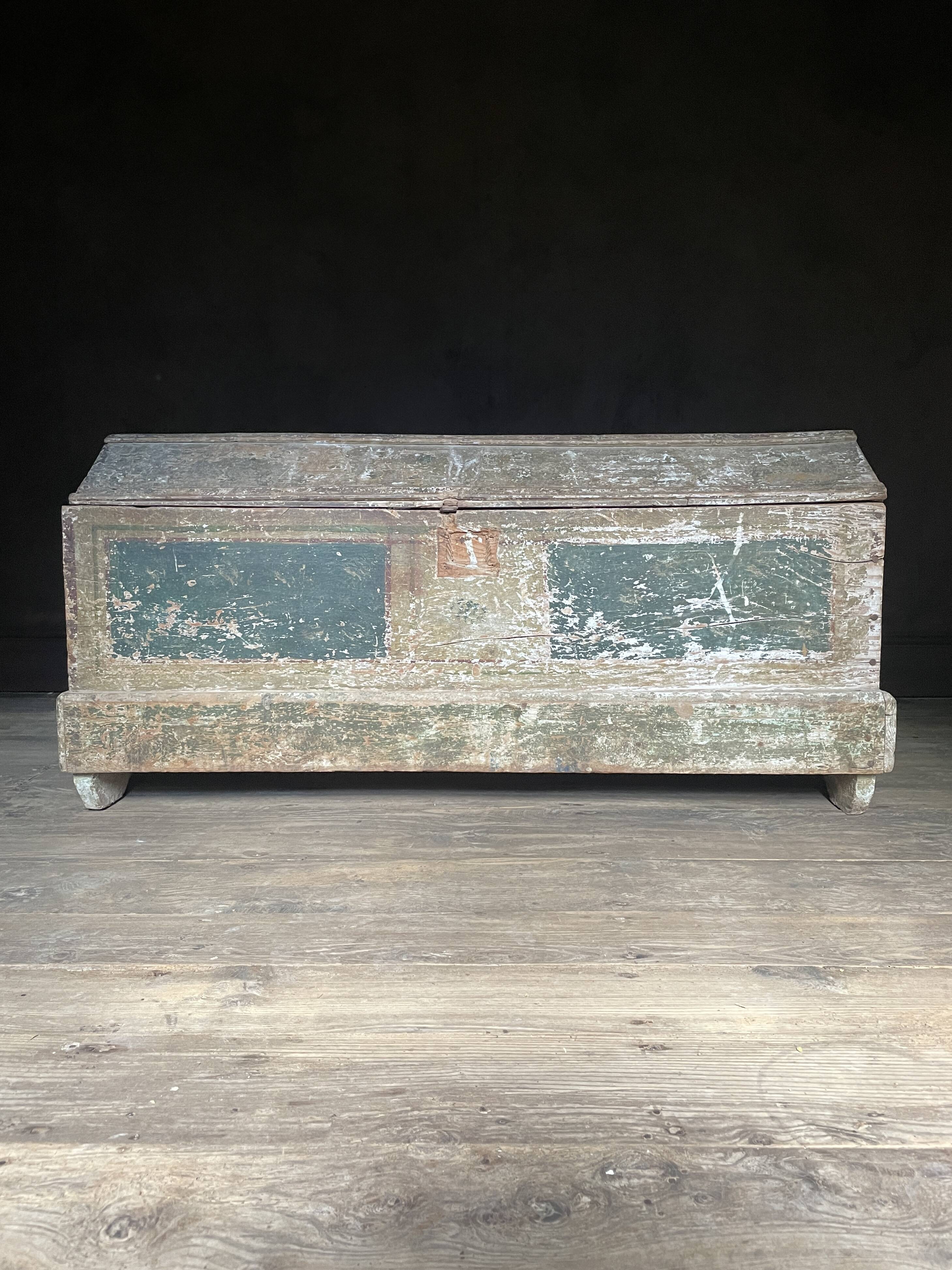 Large Antique 19th Century Continental Painted Pine Blanket Chest | Antique