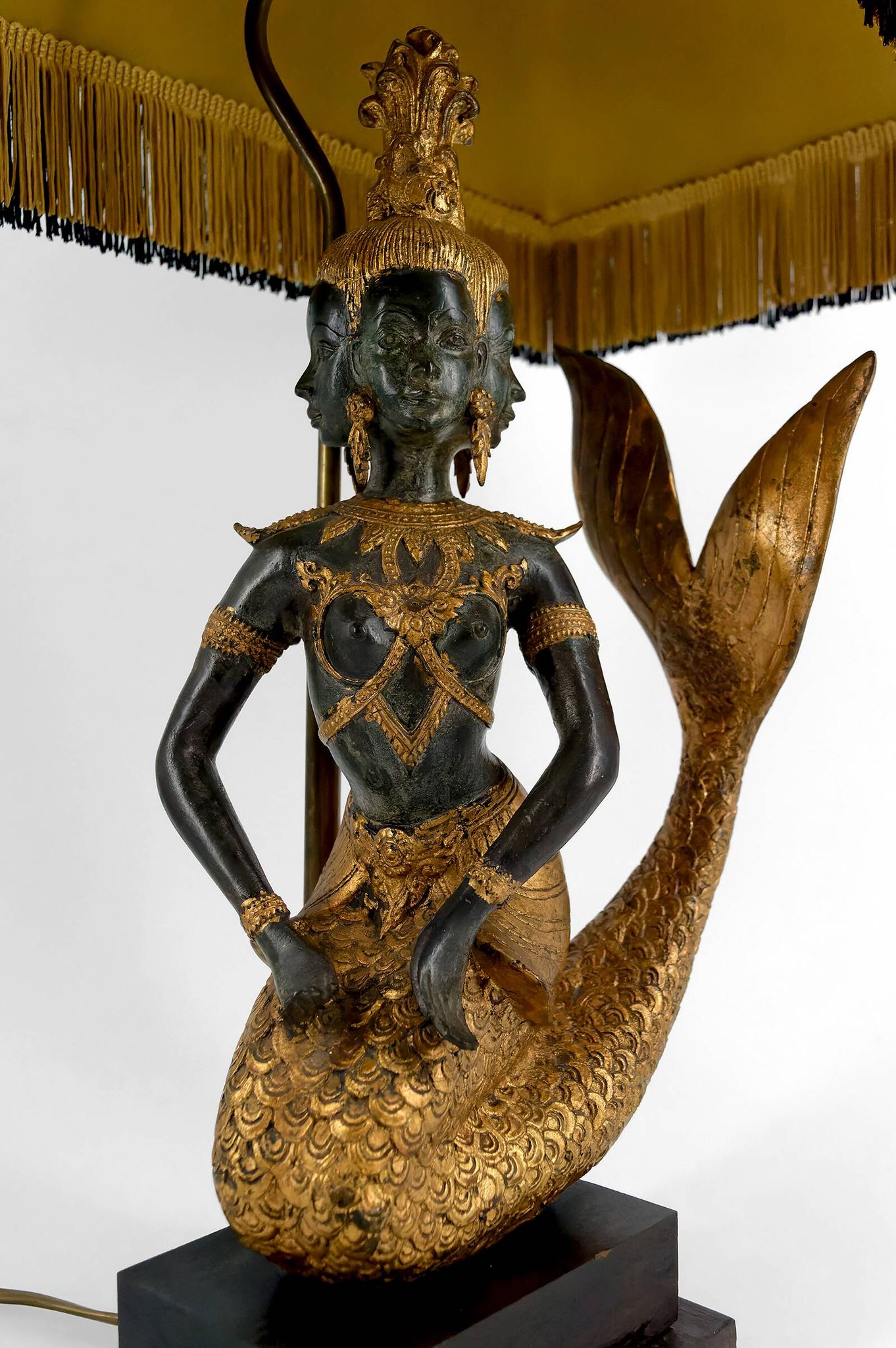 Sculptural Lamp in Bronze with double green and gold patina, Suvannamaccha