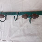 Wall coat rack in metal and old wood