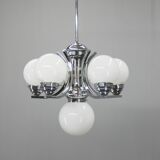 Big Art Deco 6-flamming Chrome and Glass Chandelier, 1930s