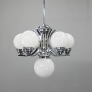Big Art Deco 6-flamming Chrome and Glass Chandelier, 1930s