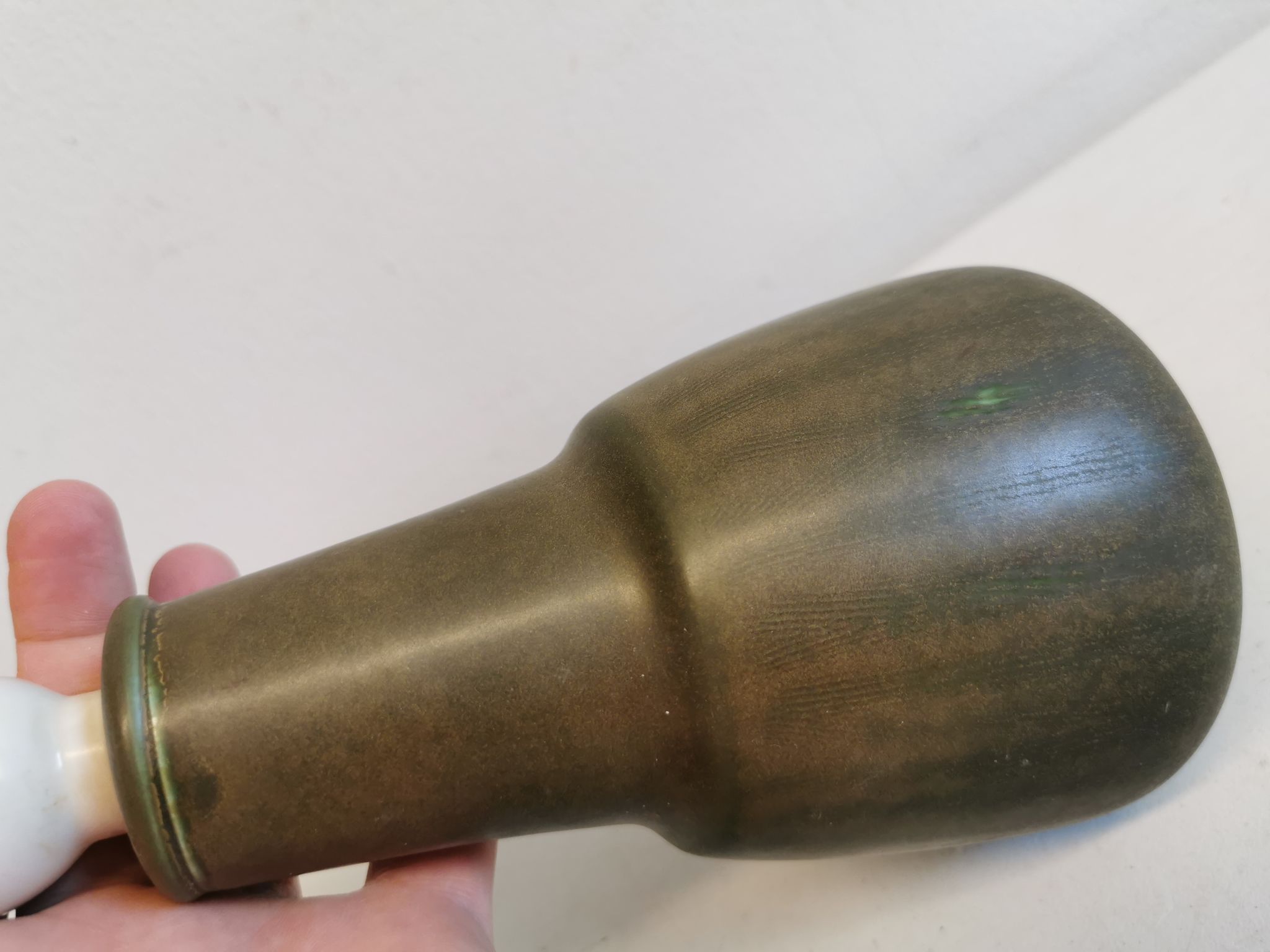 Danish green/brown ceramic table lamp, estimated 1960s.