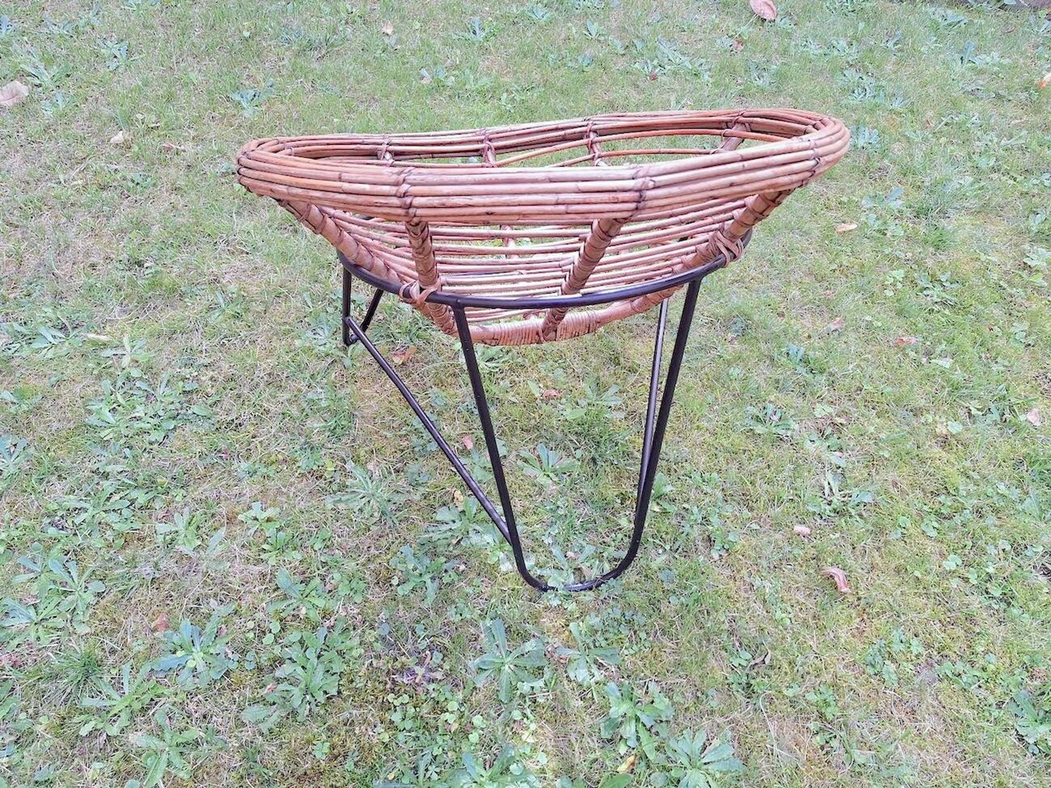 Pair of mid century bamboo and iron pod chairs, 1960s