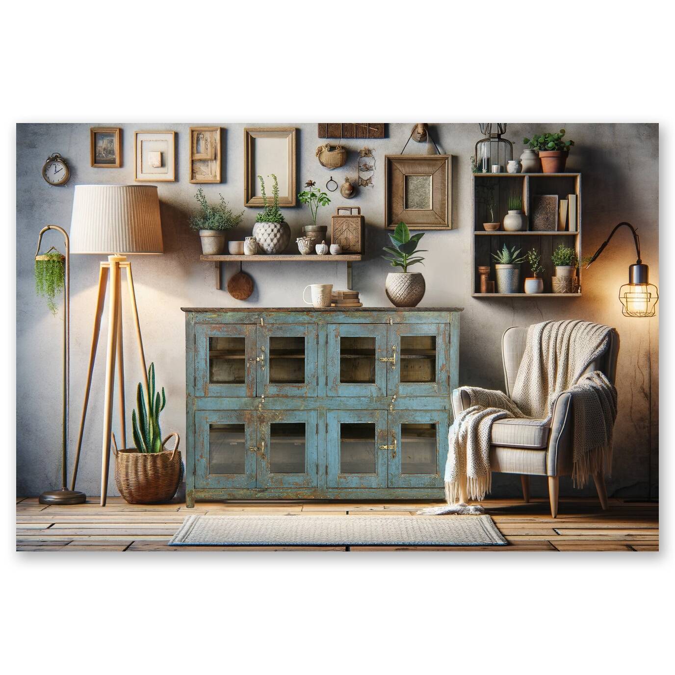 Glazed sideboard in patinated solid wood