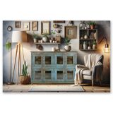 Glazed sideboard in patinated solid wood