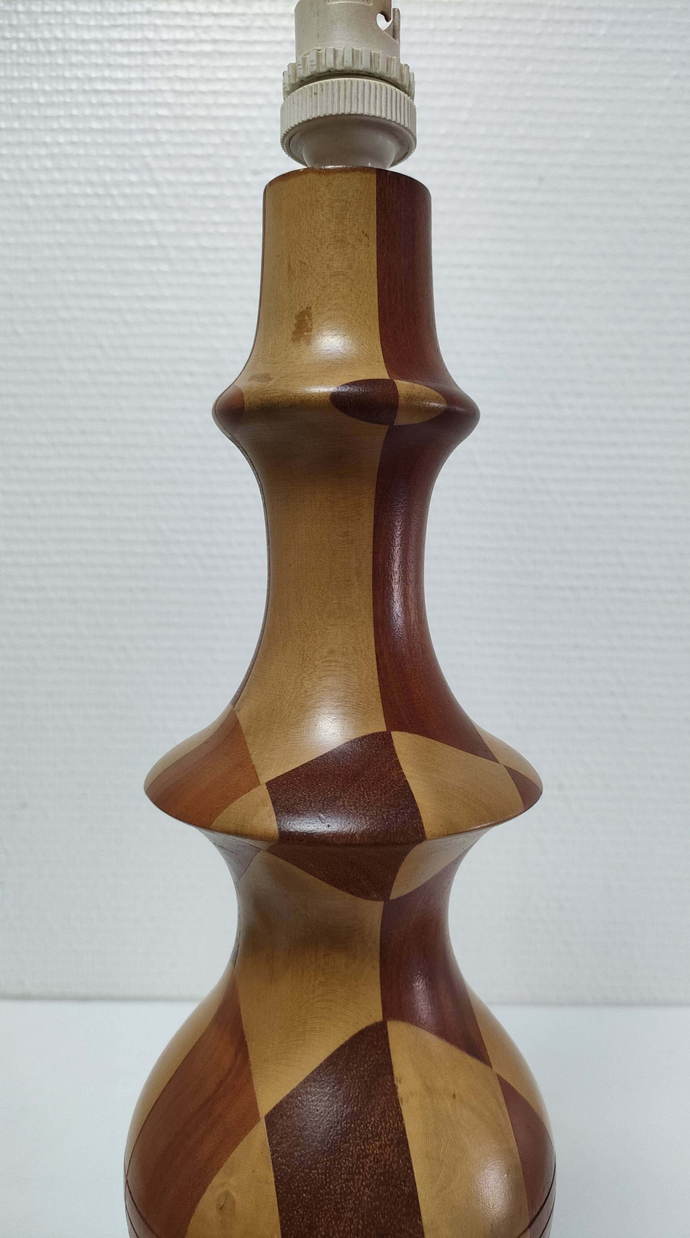 Turned wooden lamp and vintage wood inlay