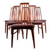 6 Danish chairs in teak and new leather, model "Eva" by Niels Koefoed.