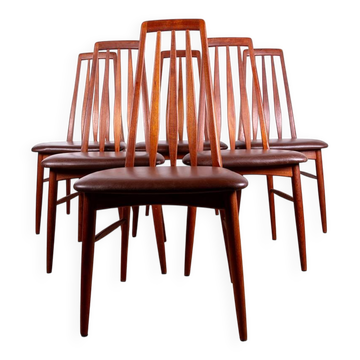 6 Danish chairs in teak and new leather, model "Eva" by Niels Koefoed.