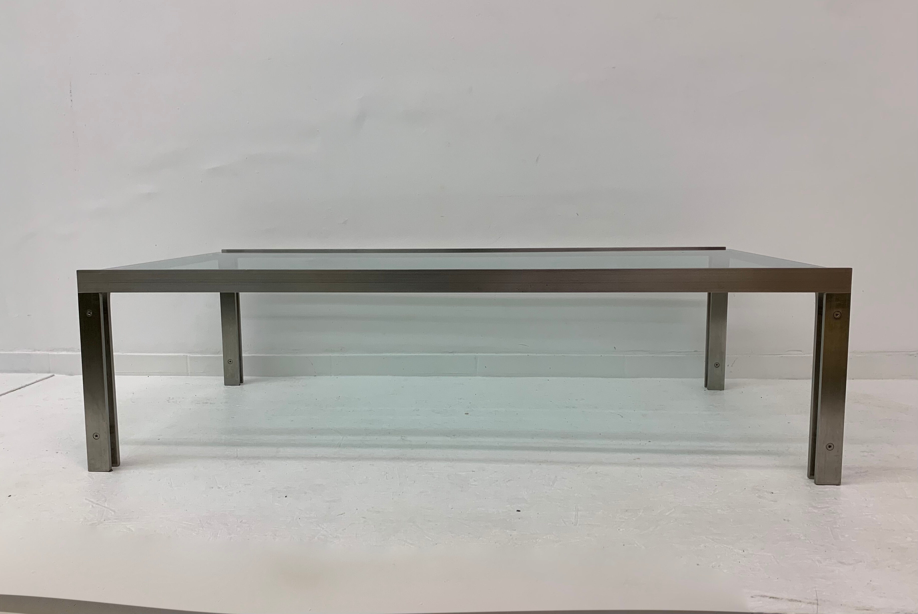 Rectangular Mid-Century Glass Coffee Table by Metaform, 1980s