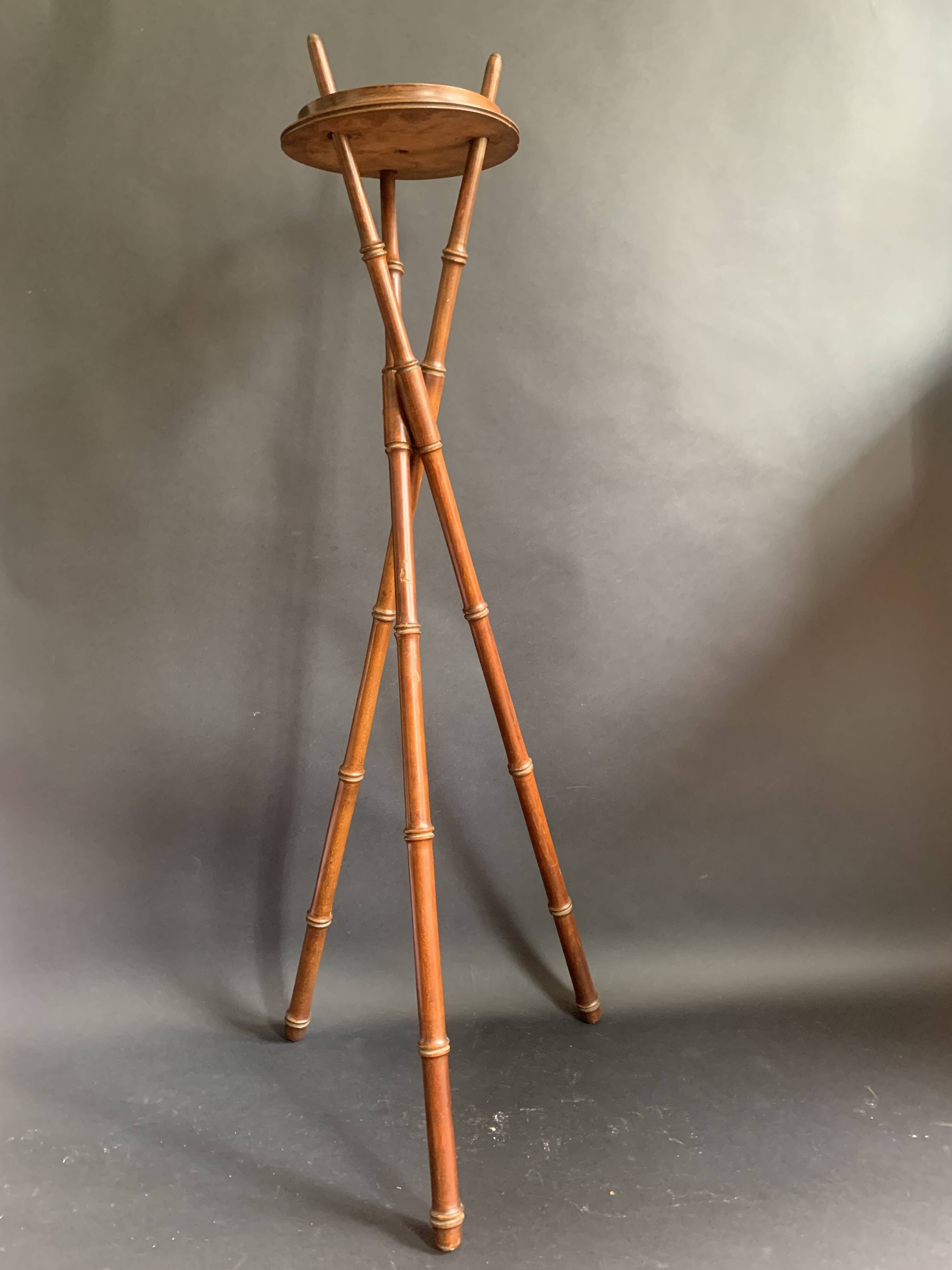 Napoleon III tripod plant stand in bamboo-style wood