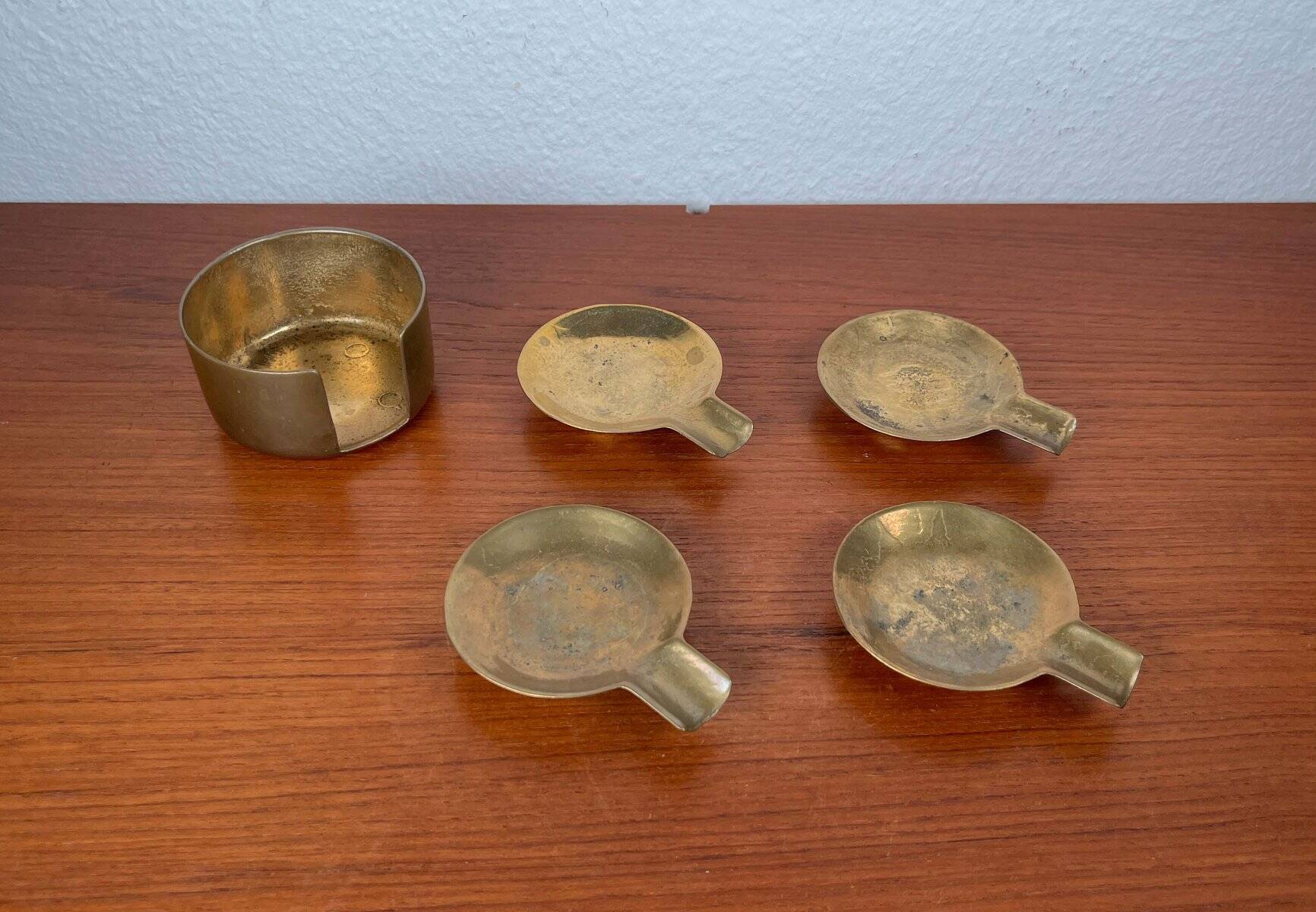 Stackable Austrian brass ashtrays in mid-century style, 1960, set of 5.