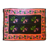 Oltenian floral rug handwoven in wool, purple flowers on black and pink background