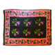 Tapis floral olténien tissé à la main en laine, fleurs violettes sur fond noir et rose