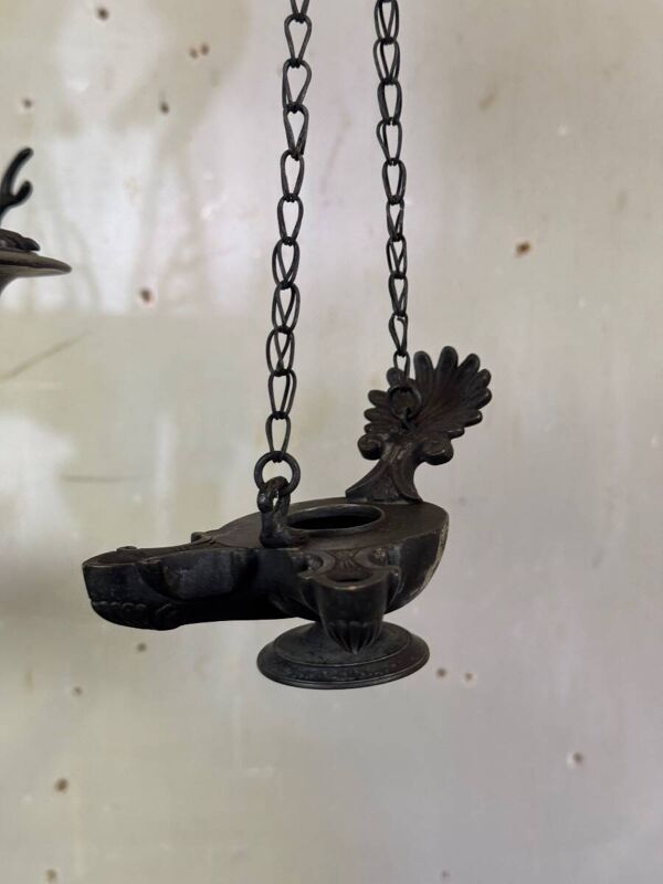 Trépied aux hérons porte lampes à huile, objet grand tour, bronze, Italie XIXème siècle