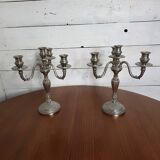 Pair of Louis XVI style candlesticks in silver-plated bronze