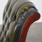 Green cow leather chesterfield armchair combined with wood