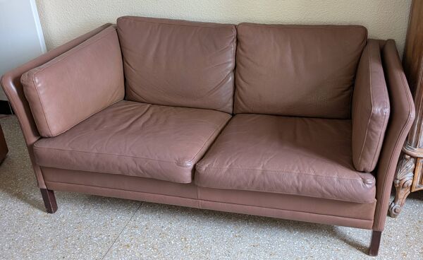 Canapé scandinave cuir marron 2 places