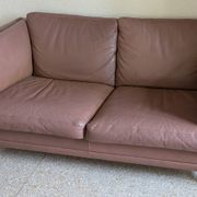 Brown leather Scandinavian two-seater sofa
