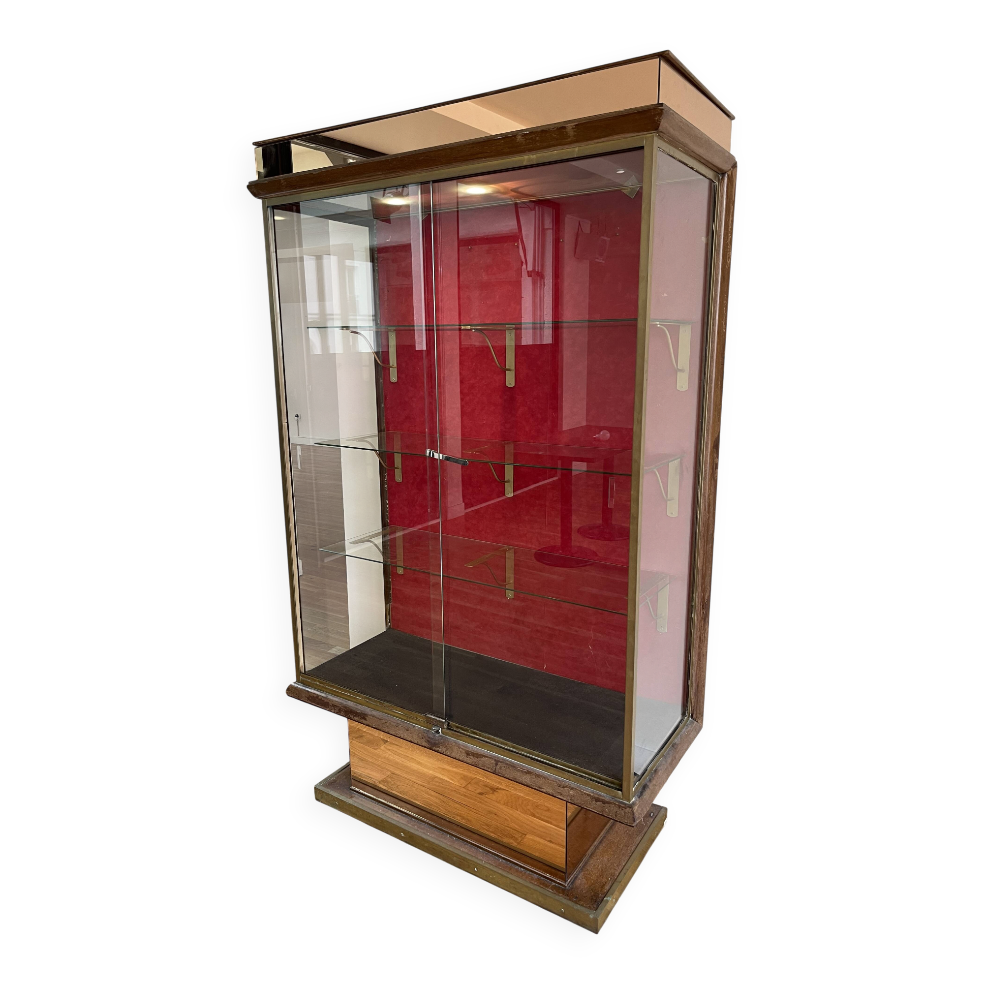 Brass display case from the Lutetia hotel with integrated lighting.