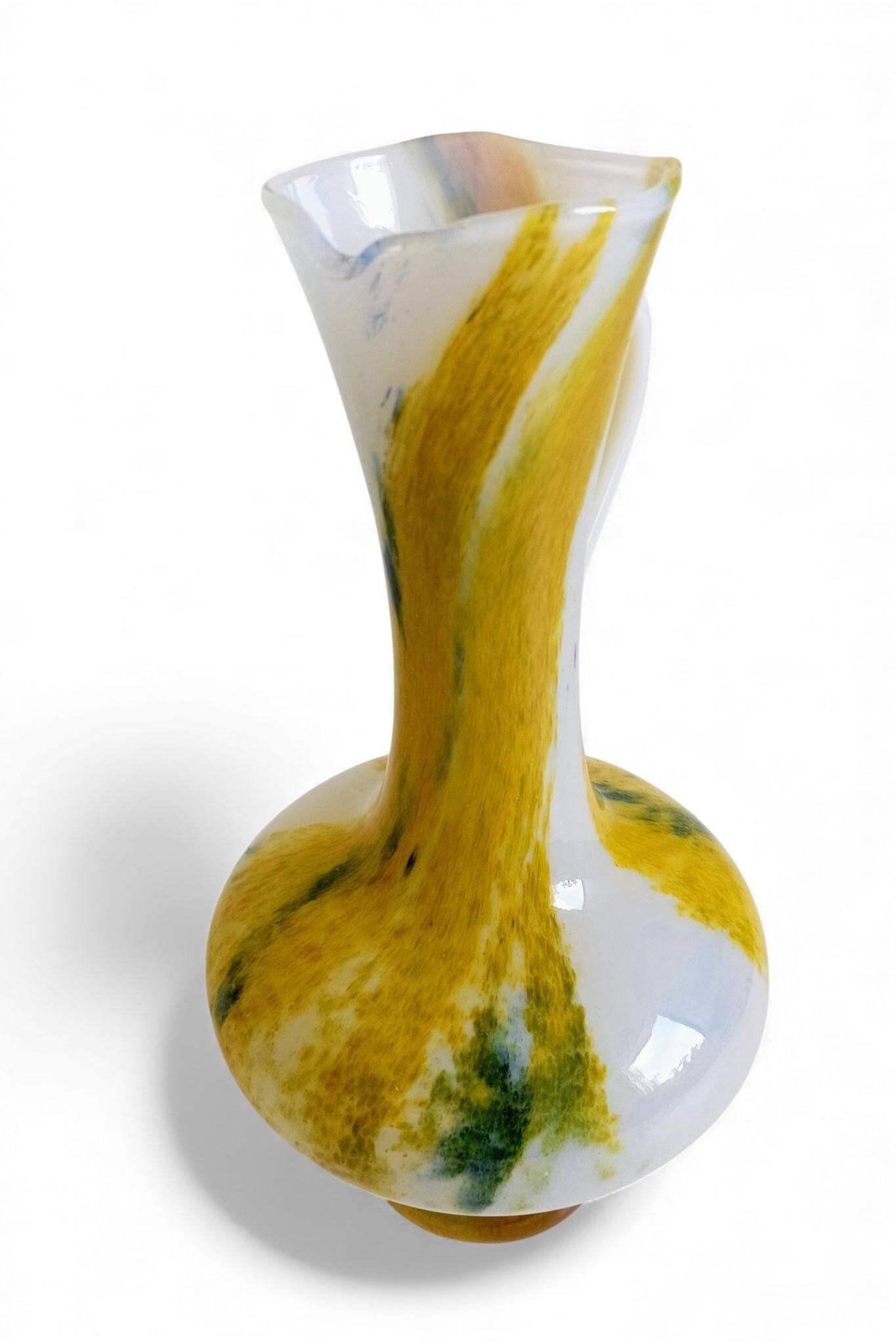 Cristallerie de Clichy White Opaline Pitcher Vase, Handmade in France