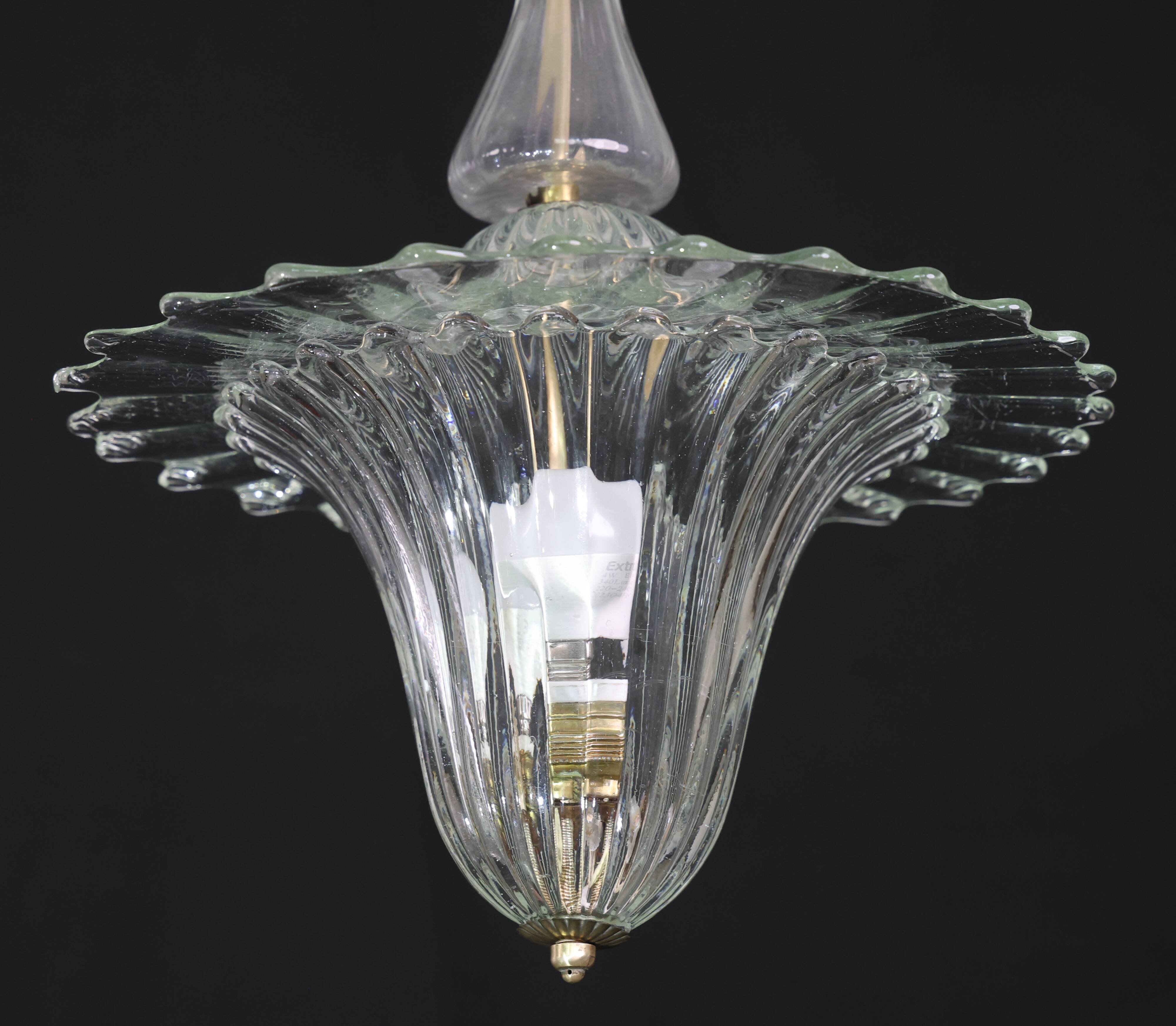 Elegant Art Decò Murano Glass Lantern by Barovier e Toso Pendant Light, 195