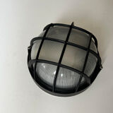 Vintage wall lamp, black metal and ridged glass, France 1980.