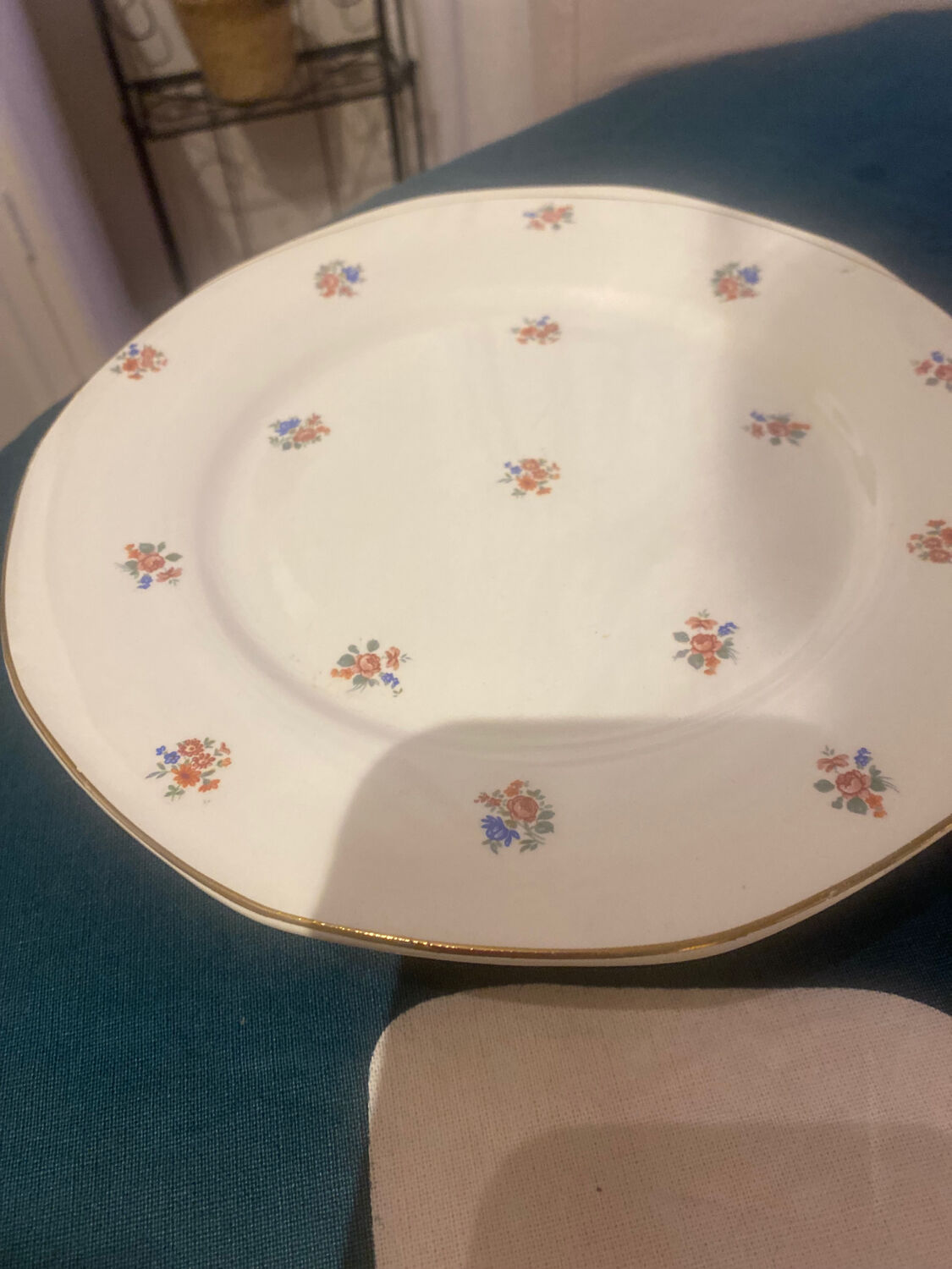 Dessert plate and porcelain dish with a multicoloured floral pattern vintage.