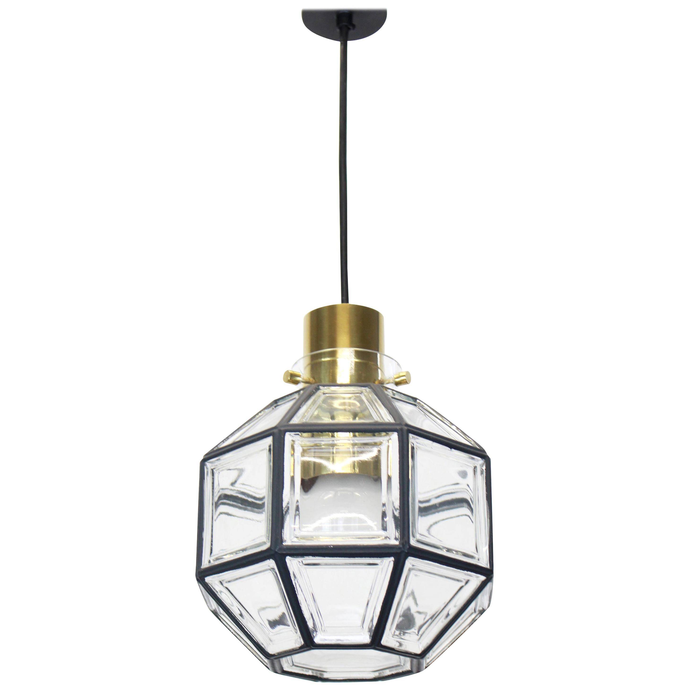 Iron and clear glass pendant by Limburg, Germany, 1960s