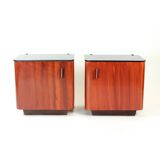 Ensemble de 2 tables de chevet en verre noir, Tchécoslovaquie, années 1960