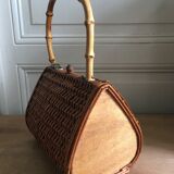 60'S braided wicker basket / hand bag