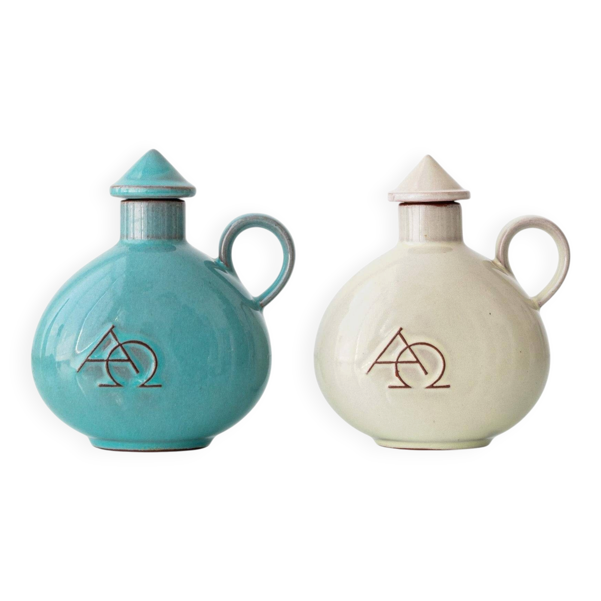 Bauhaus Ceramic Alpha Omega Cruet Pair by Theodor Bogler, 1948-1968