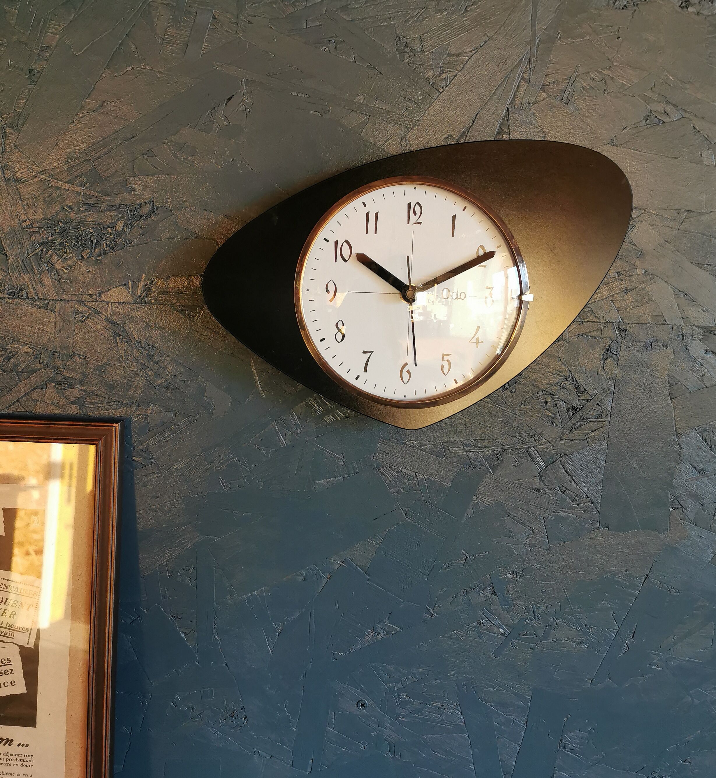 Vintage formica clock asymmetrical silent wall clock "black odo"