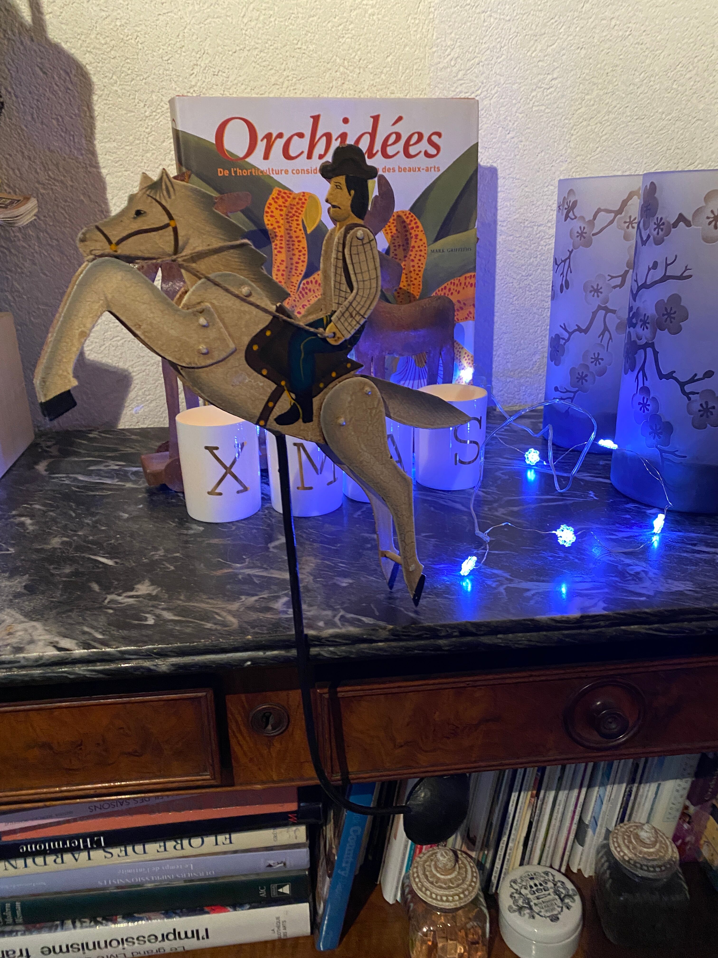 Rider and his horse in enamelled sheet metal rocking