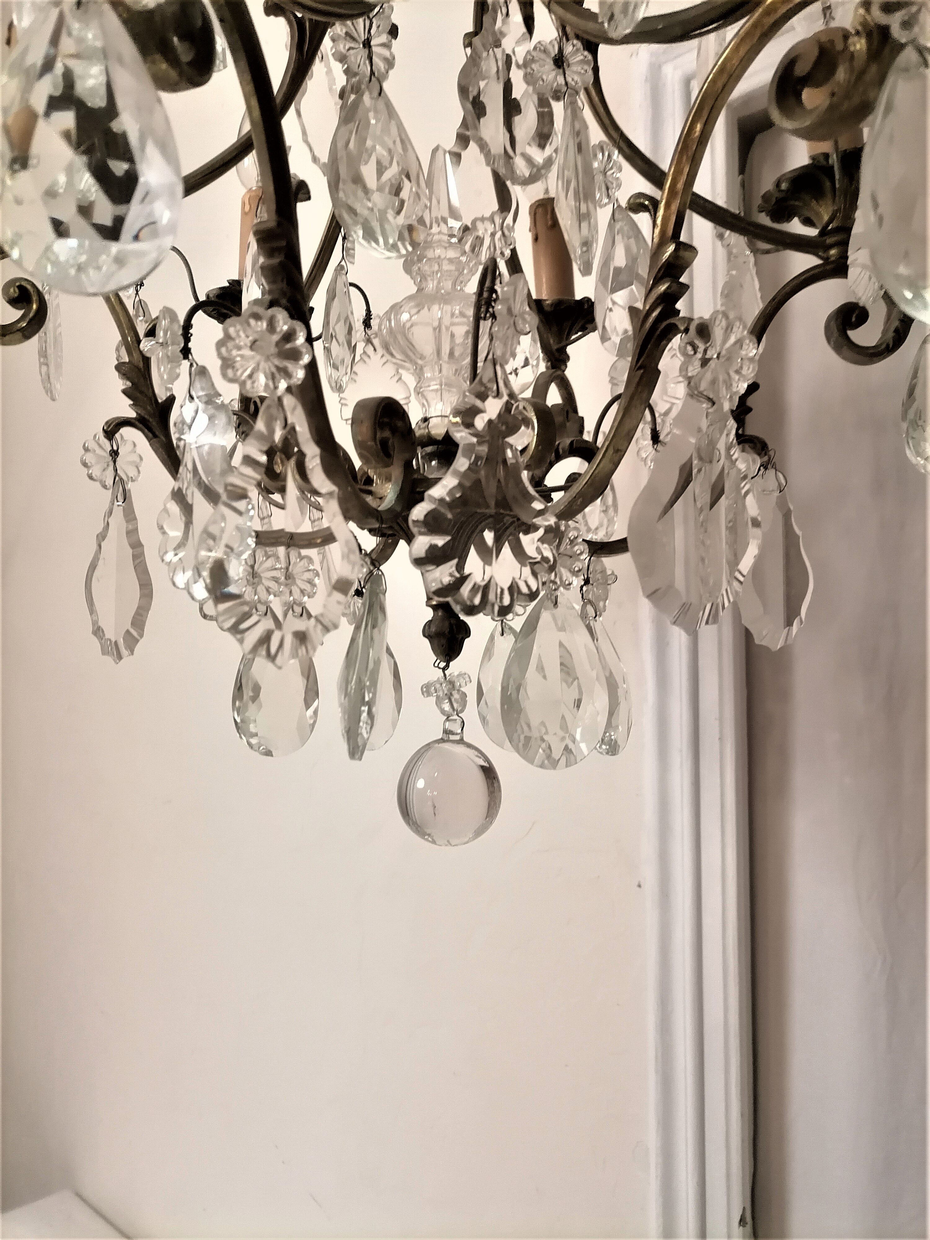 Old cage chandelier. Bronze and tassels. 6 arms of lights.