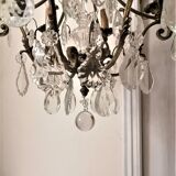 Old cage chandelier. Bronze and tassels. 6 arms of lights.