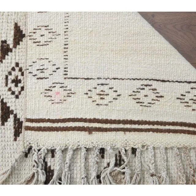 1970s Vintage Turkish Hand-Knotted Wool Cotton Beige Runner Rug  90x340