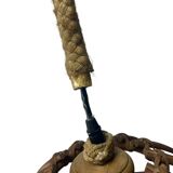 Vintage rattan pendant lamp with glass shade and cord accent