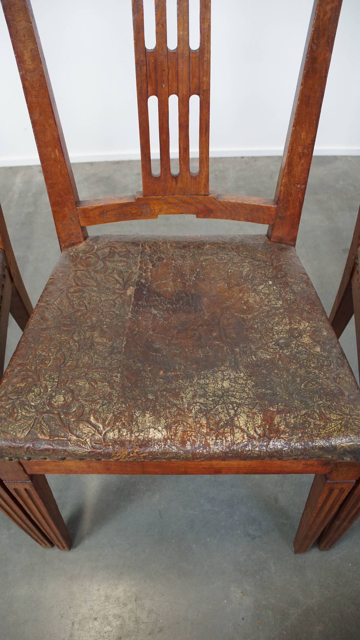 Set of 6 Original Antique Dutch Leather Dining Chairs