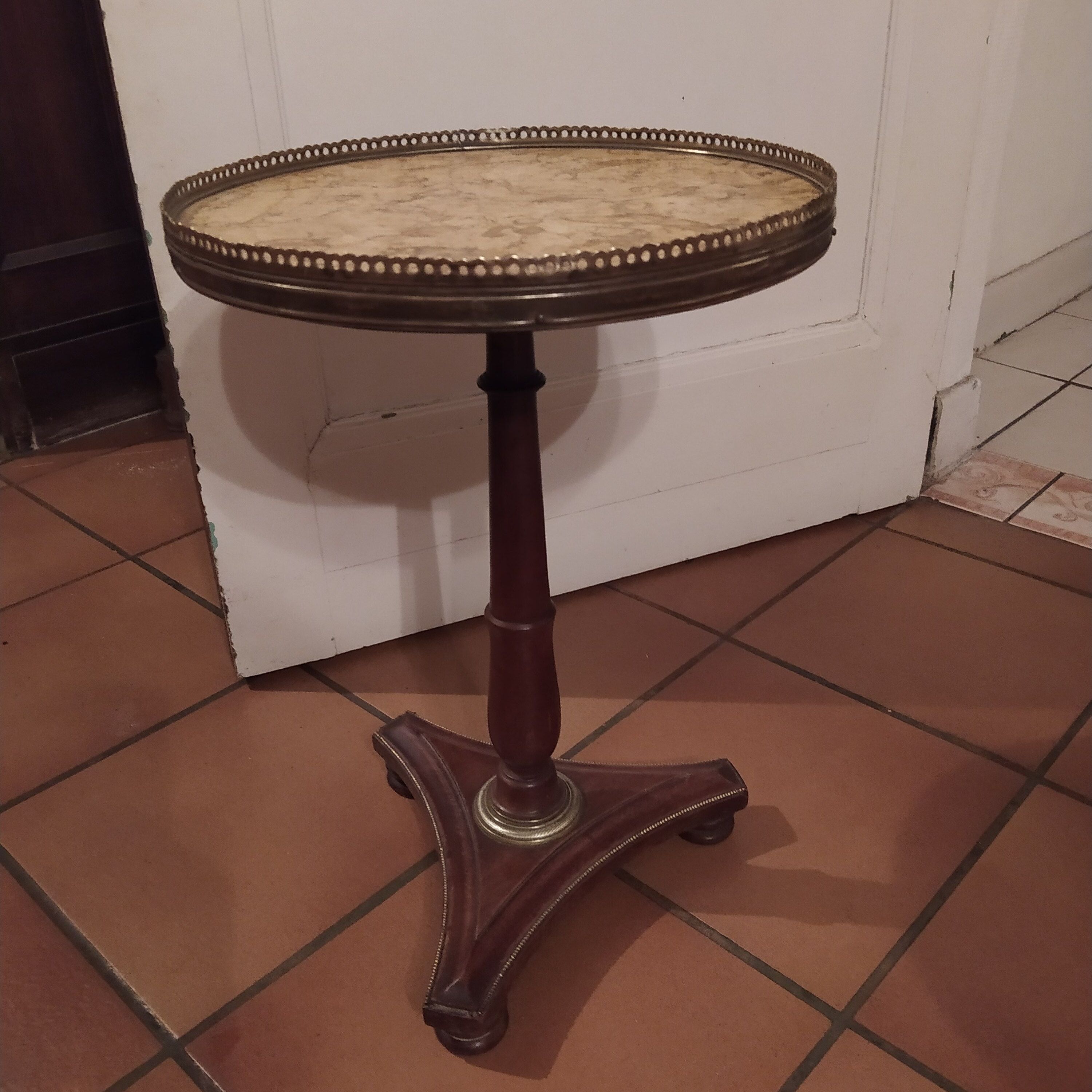 Empire style pedestal table with marble top