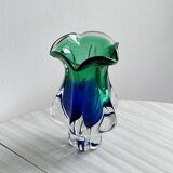 Vase en verre soufflé bleu et vert style Murano