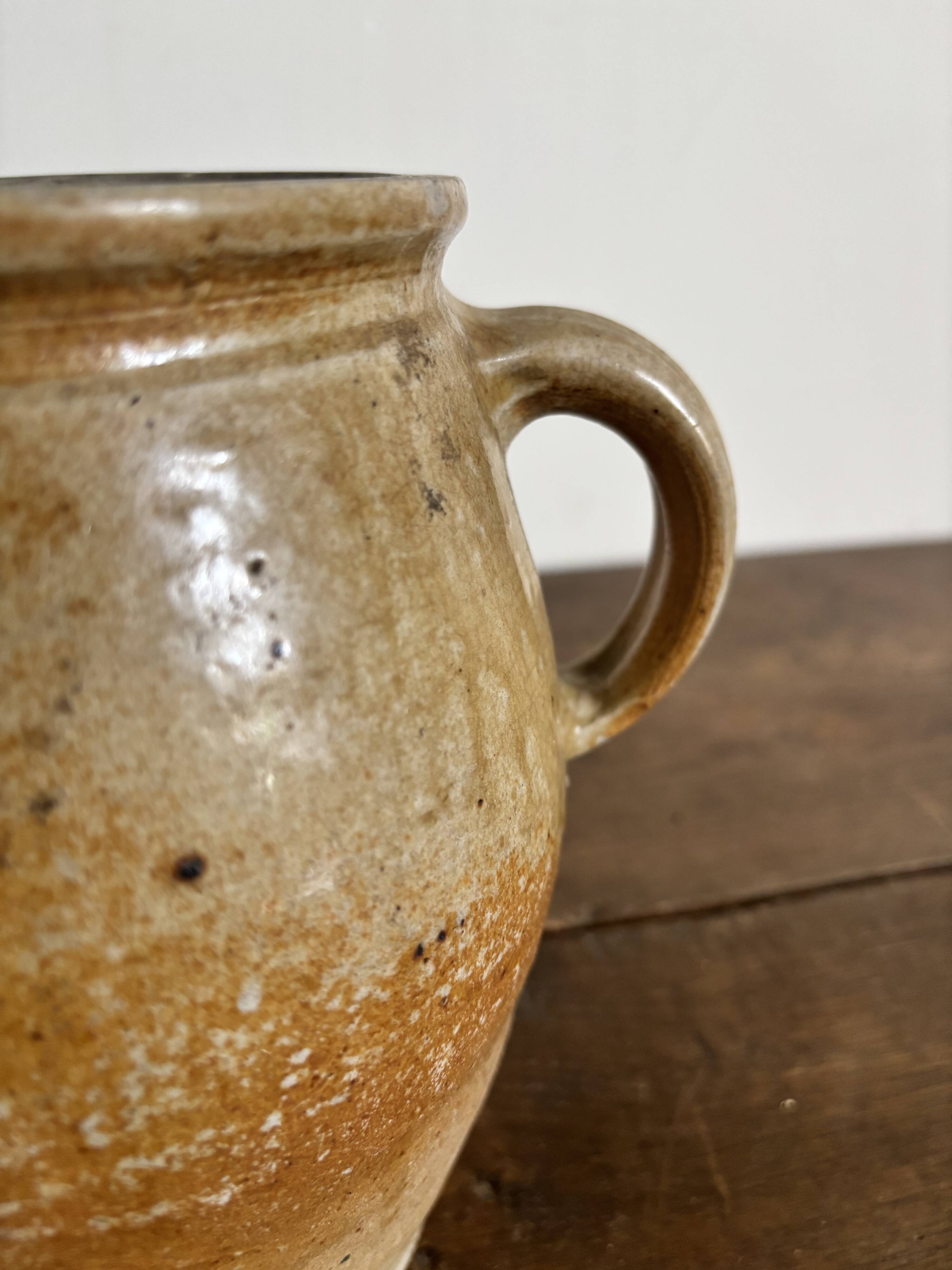 Ancien pot à graisse/vase en grès vernissé vintage – 2 anses