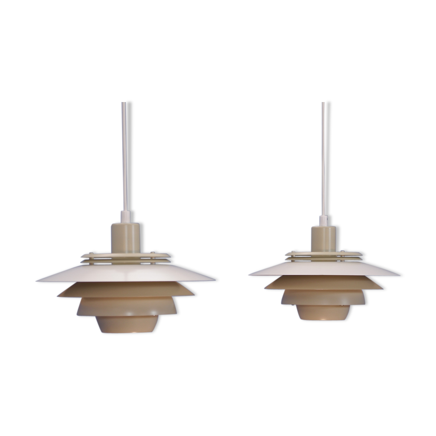 Set of 2 Danish multi coloured pendants in white and beige by Jeka, 1970s